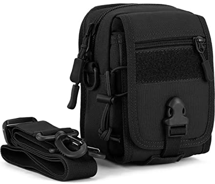 Huntvp Molle Hüfttasche Mini Gürteltasche Taktisch Zubehörtasche Crossbody Tasche Multifunktional Beutel Handytasche zum Aufhängen Kleine Tasche für Wanderung Radfahren - Schwarz