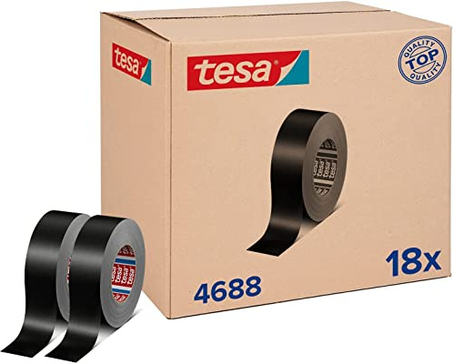 tesa tesaband 4688 Standard Gewebeband im 18er Pack - Reparaturband aus Mesh für Indoor-Anwendungen - wasserbeständig - schwarz - 18 Rollen je 50 m x 50 mm