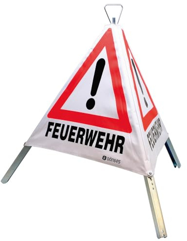Dönges Faltsignal, 900 mm, Tagesleuchtfarbe, Feuerwehr, Unfall, Ölunfall (Warnpyramide 9905T21830 Warnschild 3-seitig faltbar THW)