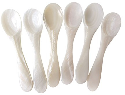 Marycrafts Ensemble De 6 Cuillère en Nacre Cuillère Dégustation À Caviar Oeuf (Blanche)