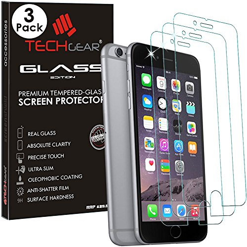 [3 Pack of] TECHGEAR GLASS Edition for iPhone 6s, iPhone 6 (4.7 Inch) - Genuine Tempered Glass Screen Protector Guard Covers Compatible with Apple iPhone 6s, iPhone 6 [3D Touch Compatible]