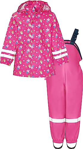 Playshoes - Regenanzug Sterne, Reflektoren, abnehmbare Kapuze, impermeable Bambina, Rosa (pink 18), 7 anni (Taglia Produttore: 128)