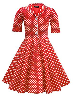 BlackButterfly Enfants Robe Années 50 Vintage à Pois 'Sabrina' (Rouge, 9-10 Ans)
