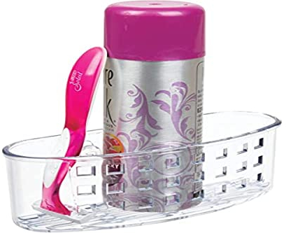 iDesign Basic Saugnapf Duschablage, Duschorganisator ohne Bohren, aus Kunststoff, transparent, Durchsichtig