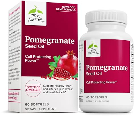 Terry Naturally Pomegranate Seed Oil - Dietary Supplement to Support Cardiovascular Health - Herbal Non-GMO Supplement with Omega-5 & Pomegranate Extract - 60 Softgels