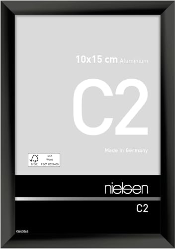 nielsen Bilderrahmen, 10 x 15 cm, Aluminium, Schwarz glanz, Fotorahmen zum Auftstellen und Aufhängen im Hoch- & Querformat, Echtglas, C2