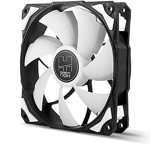 NOX XTREME PRODUCTS H-FAN PMW -NXHUMMERF120PMW- Ventilador para Caja PC 120mm, funcion PMW, 7 aspas, rodamientos hidráulicos, diseño silencioso optimizado, esquinas soporte goma, color blanco - negro
