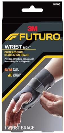 Futuro Energizing Wrist Support, Helps Relieve Symptome of Carpal Tunnel Syndrom, Right Hand, Small/Medium, Schwarz, Moderate Stabilizing Support