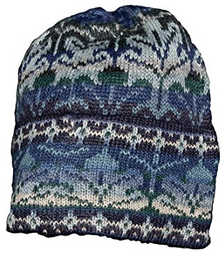 Invisible World Damen und Herren 100% Alpaka Wintermütze - Handgestrickte und warme Winter Beanie Mütze - Winter Blau - L