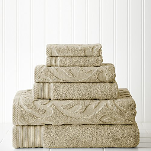 Amrapur Overseas 6-teiliges Handtuch-Set mit Medallion-Jacquard/Solide, ultraweich, 500 g/m², 100% gekämmte Baumwolle, Taupe