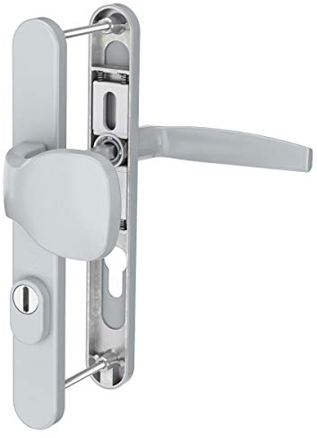 Dansta Schmalrahmengarnitur Schutzbeschlag Schildgarnitur Wechselgarnitur mit Kernziehschutz - Drücker/Knopf - div. Farben (Silber pulverbeschichtet)