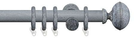 Liedeco Gardinenstange Vorhangstange Stilgarnitur Komplettgarnitur Terra Klingel | Holz | weiß, grau | 28 mm Ø (kalkgrau, 200 cm)