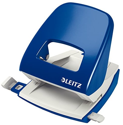 Leitz Büro Locher aus Metall, Für 30 Blatt, Anschlagschiene mit Formatangaben, Ergonomisches Design, blau, 50080035