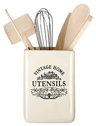 Premier Housewares Cutlery Organiser / Utensils Holder / Cutlery Holder / Kitchen Utensils Holder / Stoneware Cutlery Caddy - White,H15 x W11 x D11cm, Cream