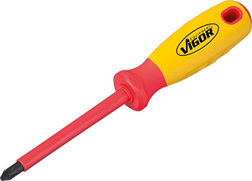 VIGOR VDE Schraubendreher, V2064, Kreuzschlitz Profil PH, SW PH2 | Abtrieb Kreuzschlitz Profil PH, Nach DIN/ISO gefertigt, Länge l1 100 mm, Länge l2 206 mm, 100 g, Aufhängeloch im Griff