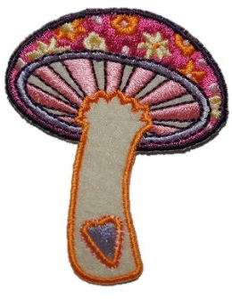 Pilz 5,4 cm * 6,9 cm Bügelbild rosa Blumen Aufnäher Applikation Fliegenpilz