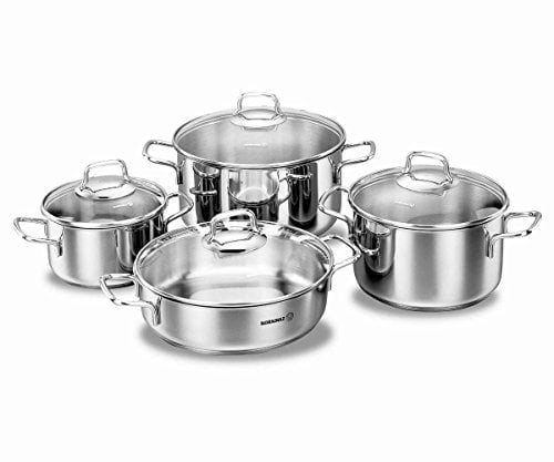 Korkmaz Perla Batterie de cuisine 8 pièces en acier inoxydable avec base encapsulée triple épaisseur