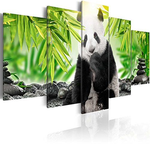 B&D XXL - Tableau décoratif animal 100x50 cm - Impression sur toile colorée - Décoration murale pour salon et chambre - Asie bambous chine nature pandas plantes animaux mignons g-C-0006-b-n