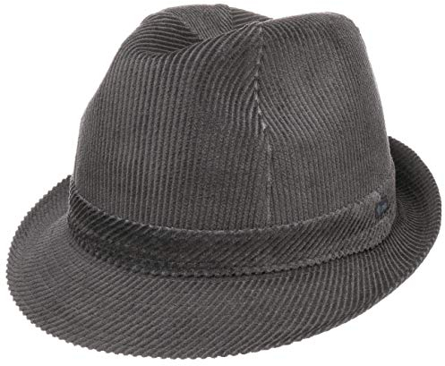 Lipodo Molinar Cordhut grau Herren - Herrenhut aus Baumwolle - Hut Größe 56 cm - Trilby aus Cord - Stoffhut mit Ripsband und Innenfutter - Kordhut Sommer/Winter