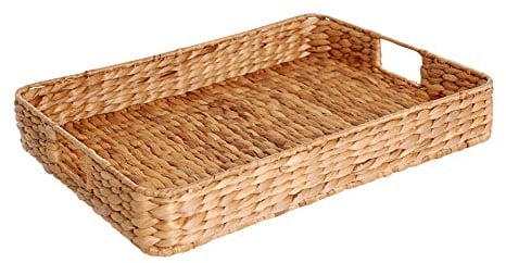 VIVANNO Tablett Wasserhyazinthe 50x40cm - Handgeflochtenes Serviertablett Tim, Vielseitig Verwendbar, Naturmaterial