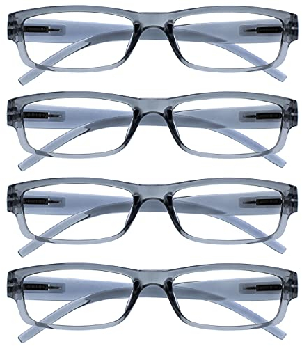 OPULIZE ACE Lesebrille für Damen und Herren - 4er-Pack - Schmaler Rechteckiger Rahmen - Komfort Federscharniere - Kratzfest - Grau UVR +3.00