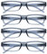 OPULIZE ACE Lesebrille für Damen und Herren - 4er-Pack - Schmaler Rechteckiger Rahmen - Komfort Federscharniere - Kratzfest - Grau UVR +3.00