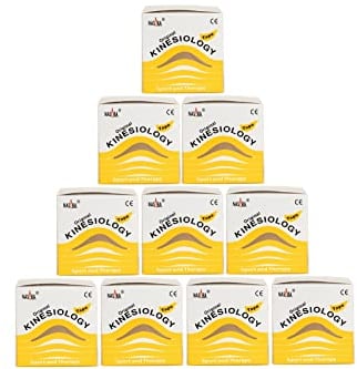 Nasara Original Kinesiologie Physio Tape für Sport und Medizin, Rollengröße 5cm x 5m, 10 Rollen, Gelb