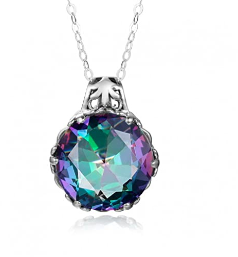 ZHUDJ Mystic Topas Crystal Stone Anhänger Reines 925 Sterling Silber Halsketten-Anhänger für Frauen ohne Kette