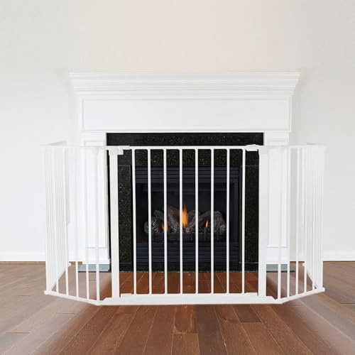 Safetots Multi Panel Fire Surround, 88cm Deep x 104cm Wide, White, 70cm Tall, Child and Pet Fire Safety, Baby and Toddler Fire Guard, Safety Barrier for Fireplaces, Easy Installation