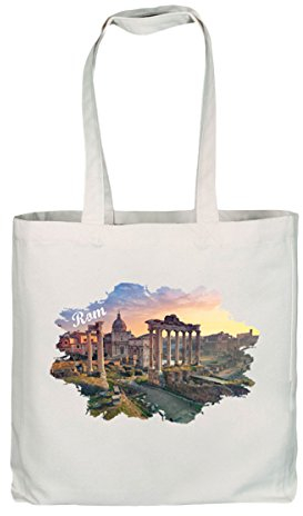 Organic Baumwoll-Tasche Baumwoll-Beutel Jute-Beutel London Fotomotiv Rom Fotomotiv mit großen Henkeln weiss