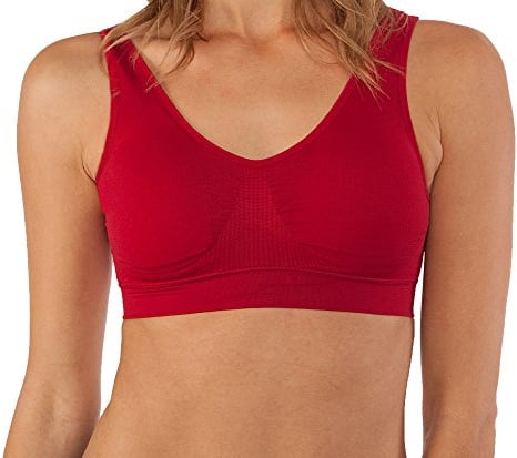 Fabio Farini - Sport BH Bustier nahtlos 1er und 3er Pack Seamless ohne Bügel, bügellos Größe L, Farbe Rot