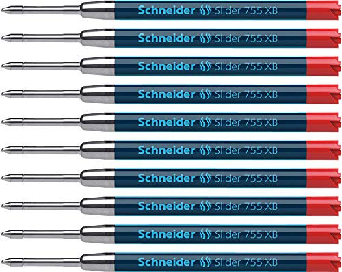 Schneider Slider 755 Kugelschreibermine (ViscoGlide-Technologie, dokumentenecht, XB = Extrabreit) 10er Packung, rot