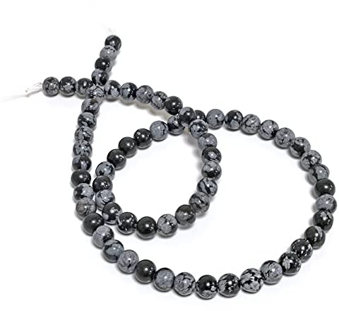 Black/Grey Snowflake Obsidian Beads Plain Round 6mm Strand Of 57+