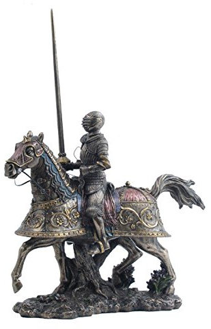 Unbekannt 34,9 cm Bronze Farbe Mittelalter Gepanzerten Knight und Pferd Haus Dekor