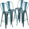 Flash Furniture Blake Lot de 4 tabourets de Bar d'intérieur et d'extérieur en métal Vieilli avec Dossier Bleu Sarcelle 76,2 cm