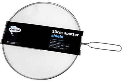 Chef Aid Large Splatter Guard for Frying Pan, 33cm Diameter with Fine mesh Screen for catching Oil and Food Splashes When Cooking, Food Grade Stainless Steel with Handle