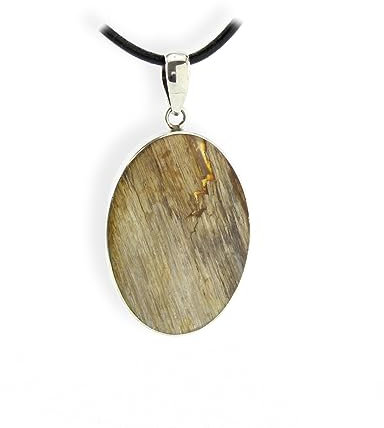 Budawi® Fossiles versteinertes Holz als Anhänger Kettenanhänger Edelstein Hals Schmuck 925er Sterlingsilber
