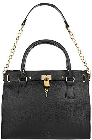 Cluty Handtasche Echt Leder Damen | Made in Italy | elegante Schultertasche mit Gliederkette | Business Bag mit Handyfach | 017036