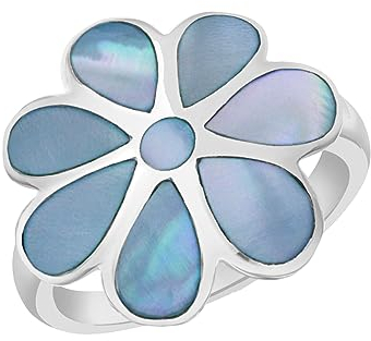 Tuscany Silver Damen Ring Sterling Silber Blume Blau Perlmutt - Größe N