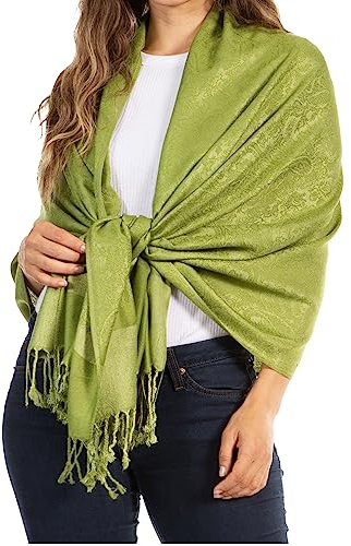 Sakkas 70 X 28 Paisley Self-Design Schal/Wrap/Stole - Olivgrün