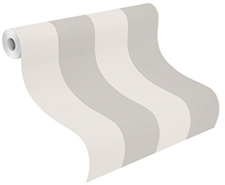 Rasch Tapete 286632 - Papiertapete mit Streifen in Silber und Creme-Weiß - 10,05m x 0,53m (LxB)