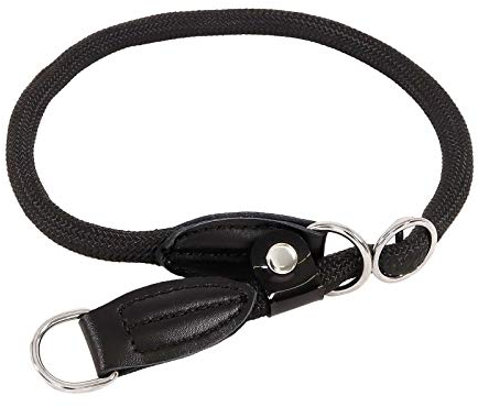 lionto Hundehalsband aus strapazierfähigem Nylon für Hundetraining, Länge 30 cm, 0,8 cm Dicke, Zugstopp Halsband für Hunde, Lederimitat mit Metallring & Anpassung durch stufenlosen Schieber, schwarz