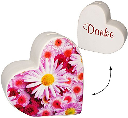 alles-meine.de GmbH große Spardose - Herz - Danke ! - stabile Sparbüchse aus Porzellan/Keramik - Sparschwein - lustig witzig - Marienkäfer - Freunde/Freundschaft - Blumen..
