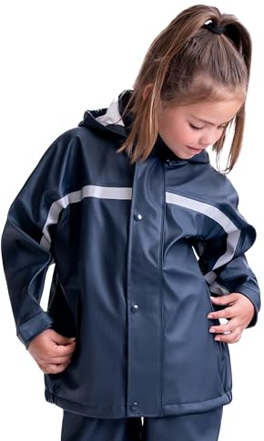 BMS Kinder Regenjacke, SoftSkin, Wasserdicht | Strapazierfähige, wasserdichte Jacke mit abnehmbarer Kapuze für Kindergarten, Schule und Outdoor