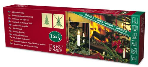 Konstsmide 1000-000 - Guirnalda de velas para árbol de navidad (16 luces transparentes, 230 V, para interiores)