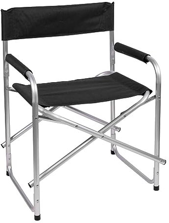 1x Black Folding Aluminium Directors Chair - Adults Lightweight Folding Portable Outdoor Garden Beach Picnic Fishing Festival Camp Chairs - By Redwood