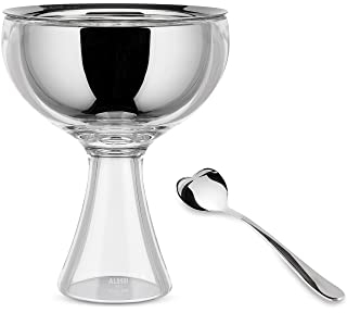 Alessi Big Love AMMI01S I - Set Bestehend aus Einem Eisbecher und ein Eislöffel, aus Edelstahl 18/10 und Thermoplastischem Harz Glänzend Poliert, Eisgrau, Ice