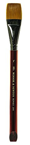 Winsor & Newton Series 295 Golden Nylon & Natural Hair Pony Short Handle Brush-Flat Wash 1, Nickel, 1 Inches