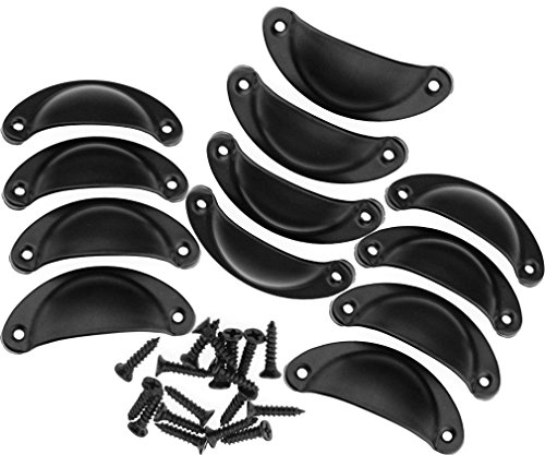 OTOTEC 12 X Drawer Half Moon Shell Pull Handles Retro Kitchen Cupboard Door Black