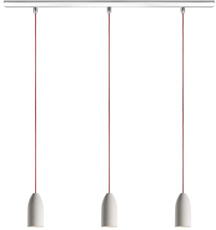 Buchenbusch urban design Pendelleuchte 3 flammig light edition, Wohnzimmerlampe hängend mit Textilkabel Rot, Beton Lampe Decke